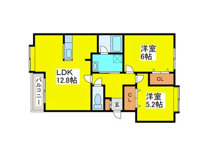 クリスタルリバー壱番館(2LDK/2階)の間取り写真