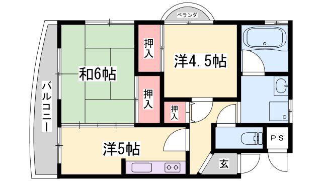 クリーンピア英賀保(2DK/4階)の間取り写真