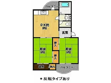 ホワイトヒルA棟(2DK/5階)の間取り写真