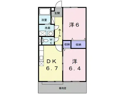 コーポY・KI(2DK/1階)の間取り写真