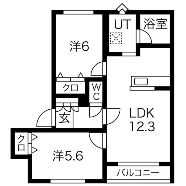 ノースヒル(2LDK/1階)の間取り写真