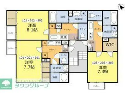 プラウドガーデン鶴瀬(1K/1階)の間取り写真