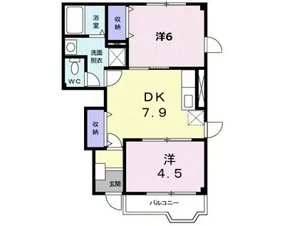 ハイフィールド1(2DK/1階)の間取り写真