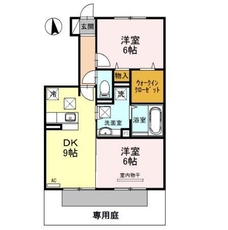D-ROOMシルクマムB(2DK/1階)の間取り写真