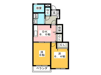 グラン リーベII(2DK/1階)の間取り写真