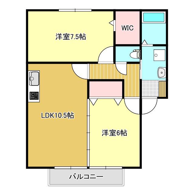 サニーヒル沖浜(2LDK/2階)の間取り写真