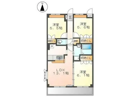 エクセラン春日(3LDK/1階)の間取り写真