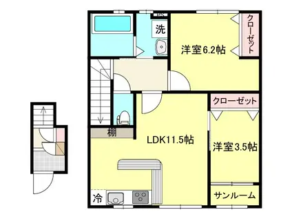 ヒルズソレイユ(2LDK/2階)の間取り写真