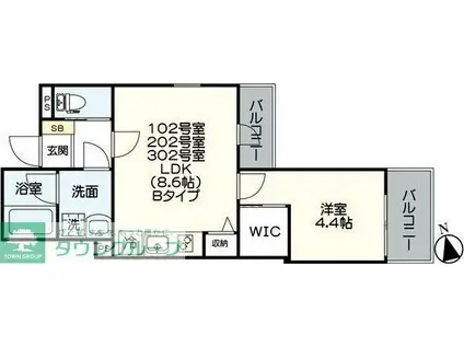 ベネフィス港楽(1LDK/2階)の間取り写真