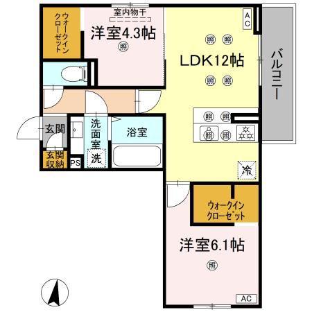 クランツ北井門C(2LDK/2階)の間取り写真