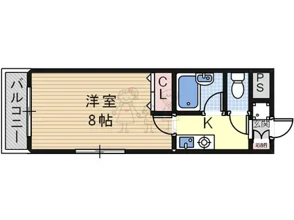 ボナール遠里小野(1K/4階)の間取り写真