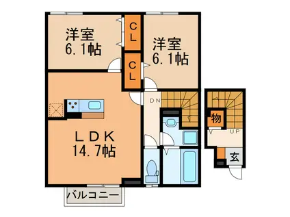 ヴィラ プリュネ(2LDK/1階)の間取り写真
