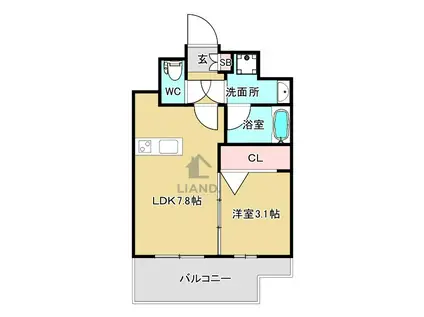 グランフォーレプライム千早(1LDK/4階)の間取り写真