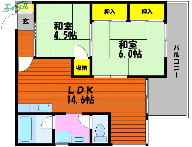 メゾンド岡文館(2LDK/4階)の間取り写真