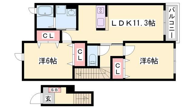 ヴィエルジュ(2LDK/2階)の間取り写真