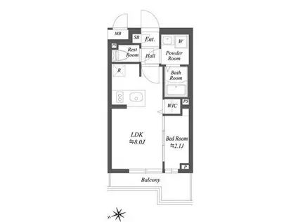 ブランシエスタ用賀(1LDK/2階)の間取り写真