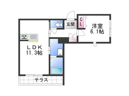 シャーメゾン山吹(1LDK/2階)の間取り写真