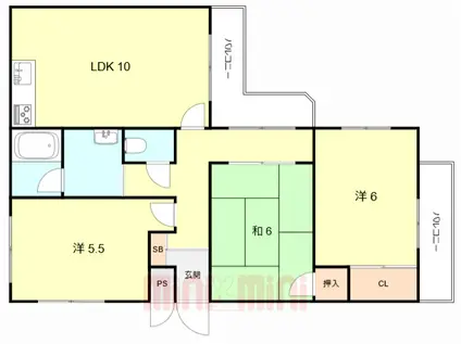 ドエル南塚口 B棟(3LDK/5階)の間取り写真