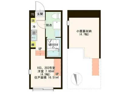 COZY CREST(ワンルーム/2階)の間取り写真