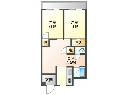 大供マンション(2DK/2階)の間取り写真