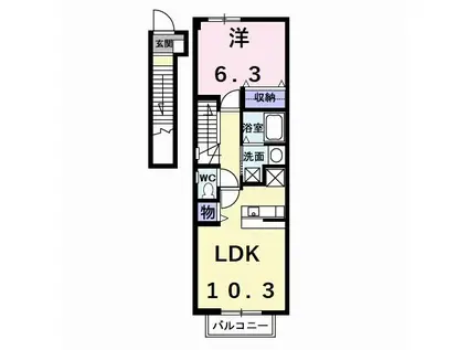 フリーデWAGO(1LDK/2階)の間取り写真