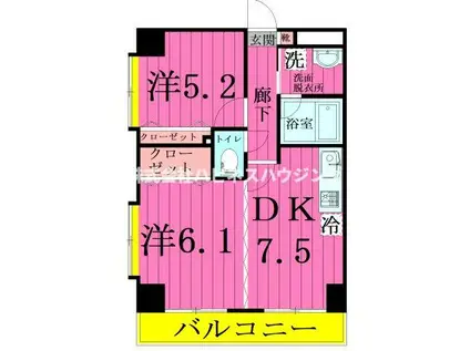 INSURANCEBLDG.IIIスリ(2DK/6階)の間取り写真