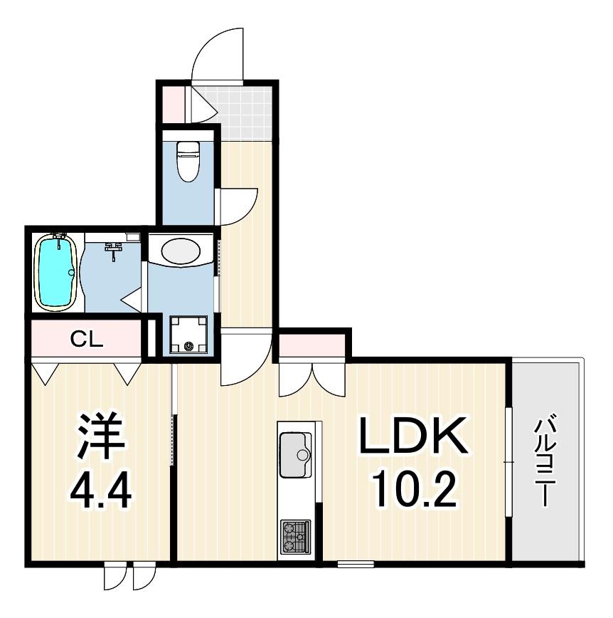 LA VITA西宮北口(1LDK/2階)の間取り写真