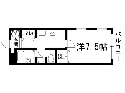 スマート花屋敷(1K/1階)の間取り写真