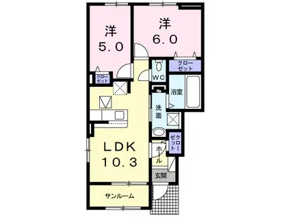 メイクロードV(2LDK/1階)の間取り写真