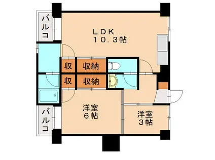 ビレッジハウス古賀(2LDK/4階)の間取り写真