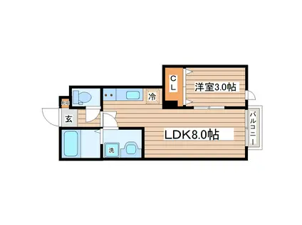 ガス割 第八弾 THE ROOM 南仙台駅A(1LDK/1階)の間取り写真