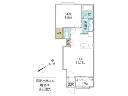 那珂市菅谷字江向東アパート(1LDK/1階)の間取り写真
