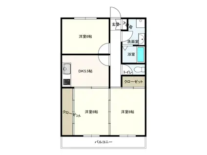 レクリオ谷(3DK/2階)の間取り写真