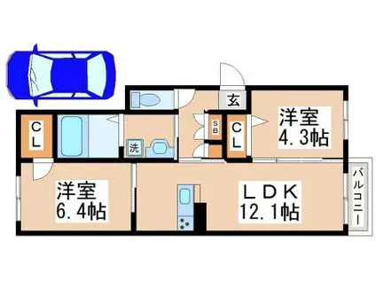 シャーメゾンクオレール(2LDK/2階)の間取り写真