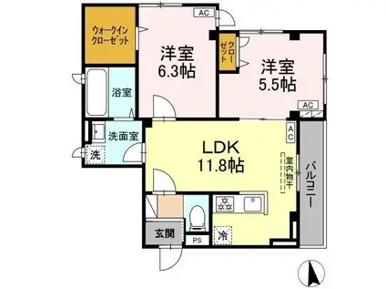 VILLA DEL SOL V(2LDK/2階)の間取り写真