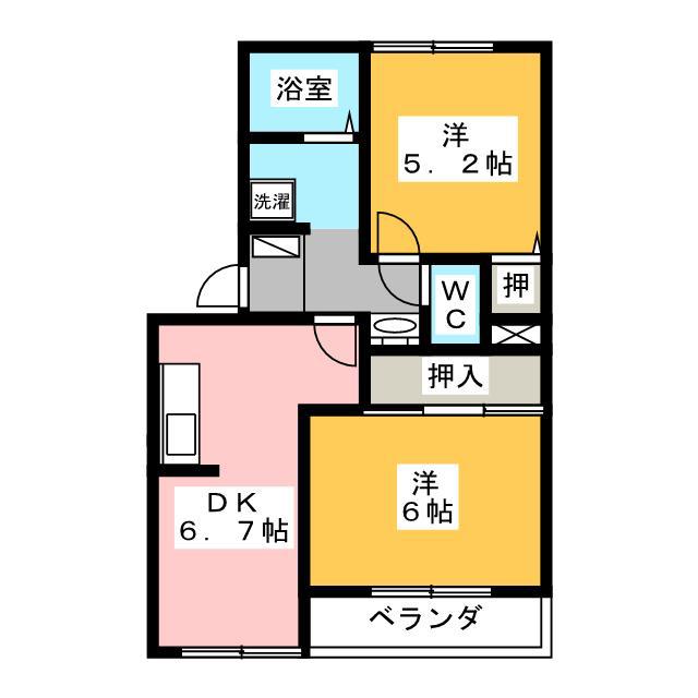 ライジングサン関野(2DK/3階)の間取り写真