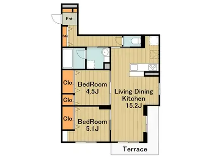 メリディアン ウエスト(2LDK/1階)の間取り写真