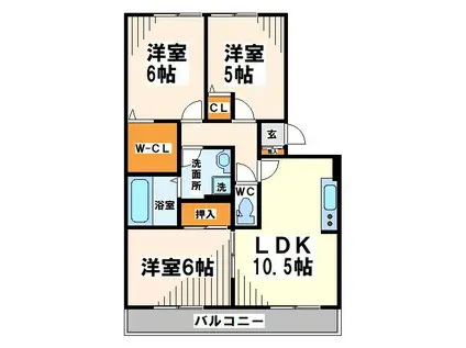 セジュール是政(3LDK/3階)の間取り写真