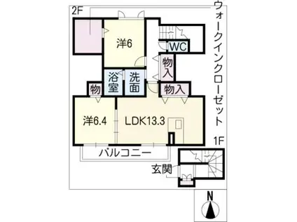 グランドゥール(2LDK/2階)の間取り写真