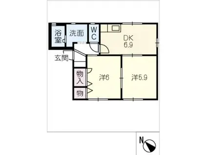 カーサ・クオレ(2DK/1階)の間取り写真