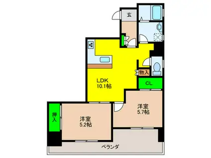 大濠パークハイツ(2LDK/8階)の間取り写真