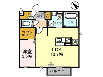 ヴェルドミールⅡ(1LDK/1階)の間取り写真