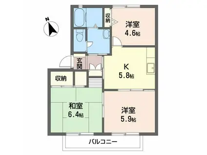 グリーンヒル今宿(3K/2階)の間取り写真