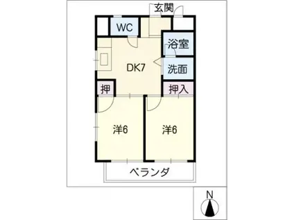 エントリー城北(2DK/4階)の間取り写真