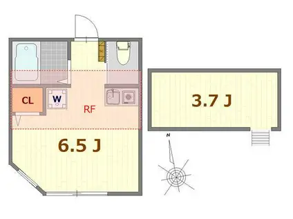 ヒルズ山手A棟(ワンルーム/2階)の間取り写真