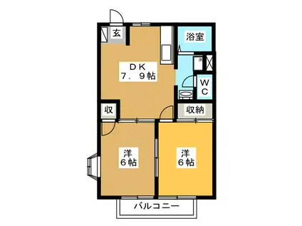 ひまわり館B棟(2DK/2階)の間取り写真