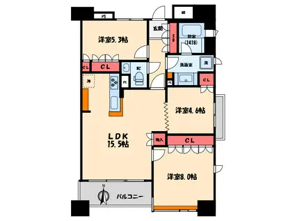 メゾンドール南船場(3LDK/13階)の間取り写真