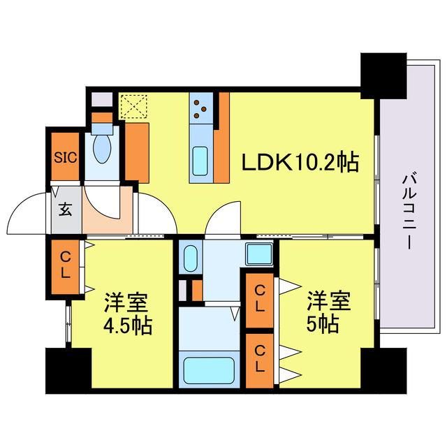 LOUIS RESIDENCE弁天町(2LDK/2階)の間取り写真