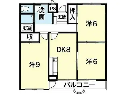 クレッシェンド城東(3DK/1階)の間取り写真