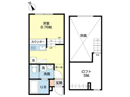 デ・クメール橋口(1SK/2階)の間取り写真